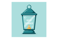 Decorative teal lantern with candle and hello summer text ve Product Image 1