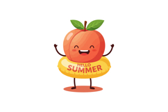 Happy peach character with yellow summer float ring illustra Product Image 1