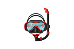 Snorkeling mask and snorkel gear with Hello Summer text in b Product Image 1