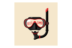 Snorkeling Mask and Snorkel with Hello Summer Text in Red an Product Image 1