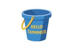 Blue summer bucket with yellow handle and hello summer text Product Image 1