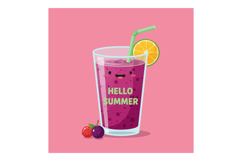 Summer berry smoothie with lemon slice and green straw on pi Product Image 1