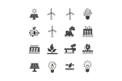 Renewable energy icons set with solar panels wind turbines h Product Image 1