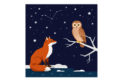 Fox and owl under starry night sky with constellation vector Product Image 1
