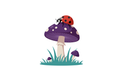 Ladybug on purple mushroom with grass natural forest insect Product Image 1