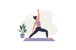 Woman practicing yoga in warrior pose on mat with indoor pla Product Image 1