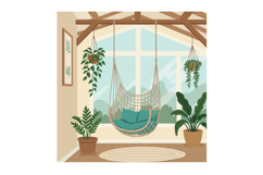 Indoor cozy hammock chair with green plants and large window Product Image 1