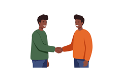 Two men shaking hands in casual clothing green and orange sw Product Image 1
