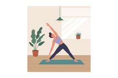 Woman doing yoga stretching exercise on mat in modern living Product Image 1
