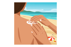 Applying Sunscreen on Back at Beach Summer Vacation Vector I Product Image 1