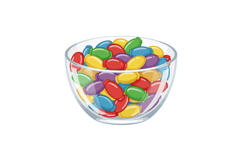 Colorful jelly beans in transparent glass bowl vector illust Product Image 1