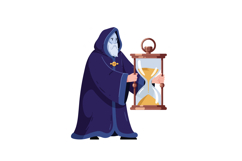 Wizard holding hourglass with sand timer in dark blue robe i Product Image 1