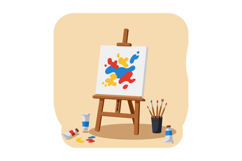 Abstract Colorful Paint Splashes on Canvas with Easel and Br Product Image 1