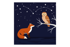 Fox and owl under starry night sky with visible constellatio Product Image 1