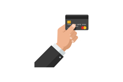 Hand holding a black credit card in a business suit style fl Product Image 1