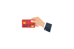 Hand holding a red credit card in a professional setting, fl Product Image 1