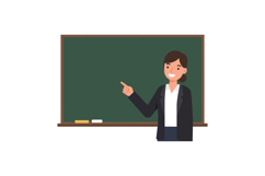 Teacher presenting lesson in a classroom with chalkboard in Product Image 1
