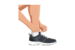 A person tying shoelaces on a black athletic shoe in a minim Product Image 1