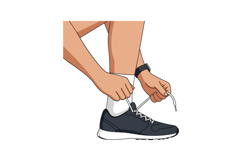 Man tying shoelaces on a running shoe in a flat, minimal sty Product Image 1