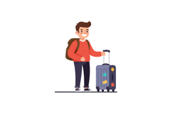 Young traveler with a brown backpack and suitcase in a flat Product Image 1