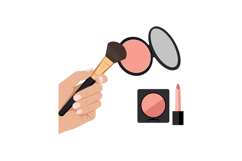 Hand holding makeup brush applying blush with compact and li Product Image 1