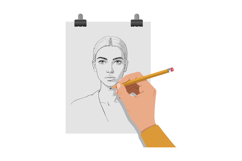 A hand sketching a portrait of a woman with detailed feature Product Image 1