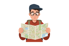 A confused young man studying a detailed map while wearing a Product Image 1
