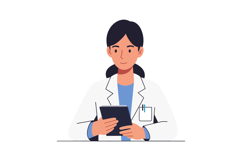 Medical professional in a white coat using a tablet, flat ve Product Image 1