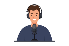 Young male podcaster with headphones speaking into microphon Product Image 1