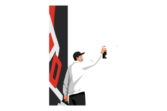 Street artist in a white hoodie and black cap spray painting Product Image 1