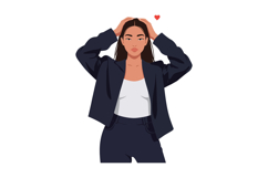 Young woman in a stylish black blazer expressing emotions in Product Image 1
