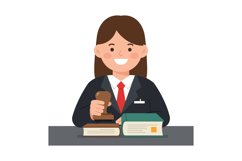 Confident young woman in a black suit using a gavel with law Product Image 1