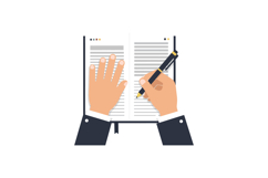 Hands writing notes in a notebook with a pen, flat vector il Product Image 1