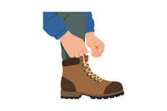 A person tying laces on sturdy brown hiking boots in a minim Product Image 1