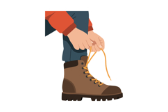 A person tying shoelaces on sturdy brown hiking boots in a m Product Image 1