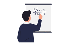 Teacher writing mathematical equation on whiteboard in flat Product Image 1