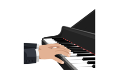 Hands gracefully playing a grand piano in a minimal flat vec Product Image 1