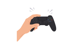 A hand holding a black gaming controller with action lines i Product Image 1