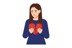 A woman holding a broken heart symbol, expressing sadness wi Product Image 1
