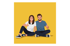 Two friends sitting side by side on the floor in a cheerful Product Image 1
