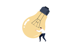 A man pushing a large light bulb in a minimal design style v Product Image 1