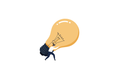 A person lifting a large light bulb in a flat design style v Product Image 1