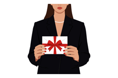 Businesswoman in a black suit holding a gift envelope with a Product Image 1