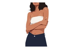A woman standing with crossed arms in a white top and dark j Product Image 1