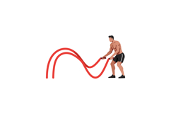 A muscular man exercising with battle ropes in a flat, minim Product Image 1