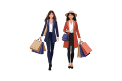 Two fashionable women joyfully shopping together in a minima Product Image 1