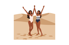 Two joyful women celebrating in swimsuits on a sunny desert Product Image 1