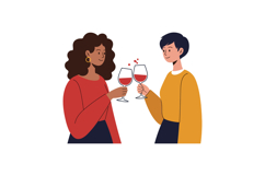 Two women celebrating with clinking wine glasses in a flat s Product Image 1