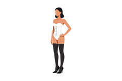 Elegant woman in a fitted white corset and black thigh-high Product Image 1