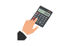 Hand pressing buttons on a calculator in flat design style v Product Image 1
